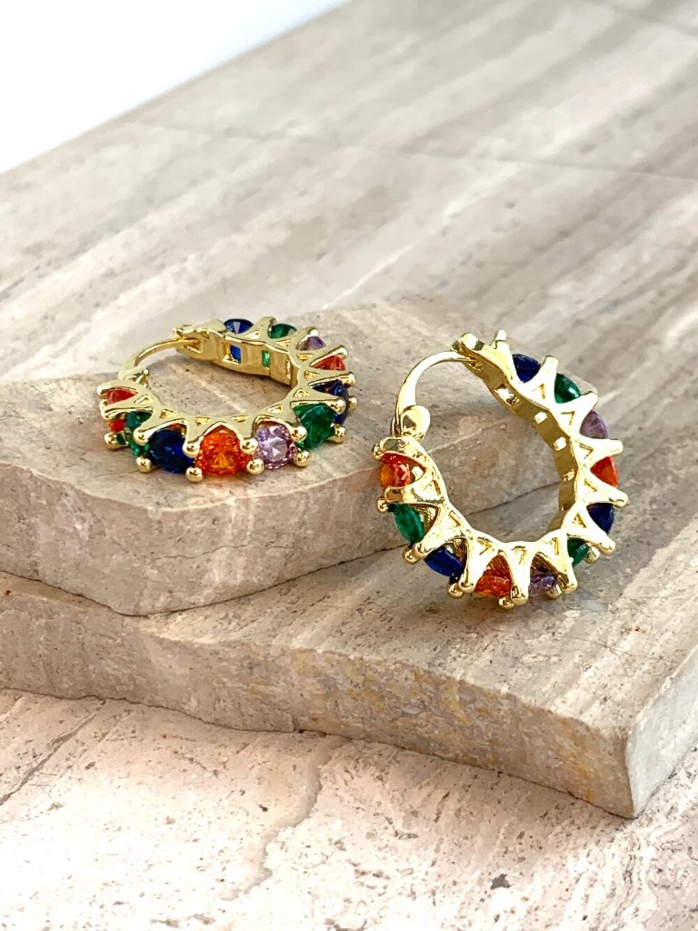 NEW~ Anthropologie Gold Glitz Multi-Color Crystal Hoop Earrings